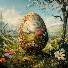 Easter bunny illustration. Colored eggs. Postcard. fairy hare