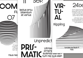 Flyer A4 Black and White Striped Abstract Futuristic Shape