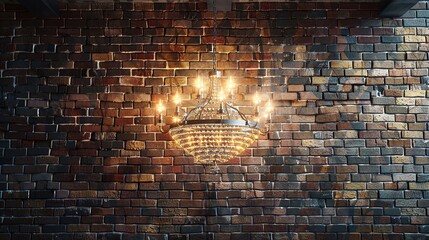 Old red brick wall with chandelier. 3d illustration background