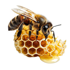 Bee and Honeycomb on transparent background, png	