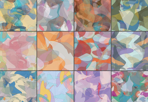 Seamless Pattern Set with Transparent Random Overlapping Wavy Shapes