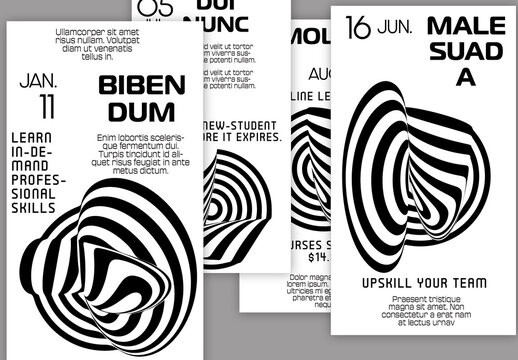 Social Media Post Layout Abstract Black and White Distorted Circle 3D Shape