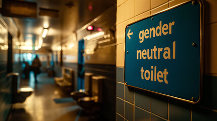 Sign showing Gender Neutral public Toilet, at the door of public toilet - obrazy, fototapety, plakaty