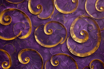 A luxurious business background with a pattern of golden swirls against a deep purple backdrop