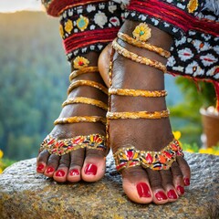 Woman's decorated feet with painted toenails