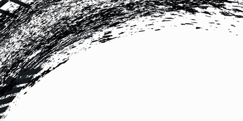 Tire tread marks, wheel textures, tire marks - car racing, motocross, drift, rally, off-road and others. Vector black isolated texture in grunge style with splashes
