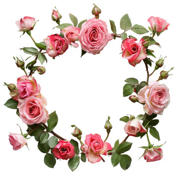 Beautiful roses Frame  on transparent background, png	