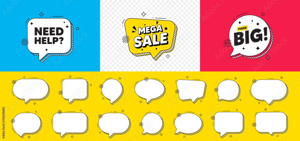 Poster need help tag. mega sale chat speech bubble. support service sign. faq information symbol. need help