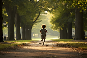 Kid running in the park, kid running through the park