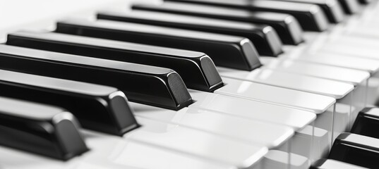 Close up monochrome image of black and white piano keyboard for artistic inspiration