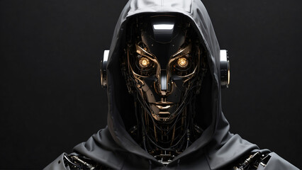 Portrait of humanoid robot wearing hoodie 