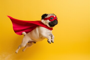 Funny Super Bug dog wearing red and yellow background
