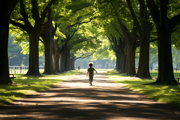 Obraz premium Kid running in the park, kid running through the park