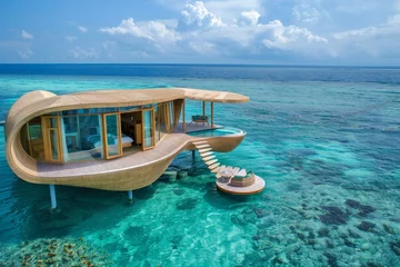 Photo sur Plexiglas Bora Bora, Polynésie française A luxurious overwater bungalow with an abstract design, offering unobstructed views of the turquoise sea