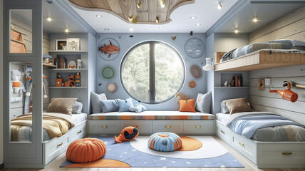 Peaceful children's haven: Soft hues, serene vibes, inviting for relaxation - obrazy, fototapety, plakaty