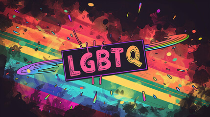 LGBTQ concept, the word LGBTQ written in black bold text on a colorful  rainbow background