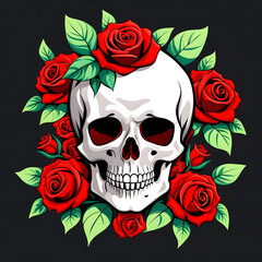 A skull in roses