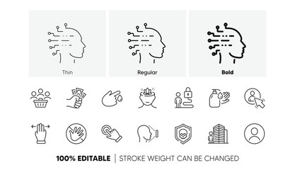 Face id, Cyber attack and Buyers line icons. Pack of Blood donation, Agent, Yoga mind icon. Fraud, Touchscreen gesture, Wash hands pictogram. Multitasking gesture, Artificial intelligenceLock. Vector