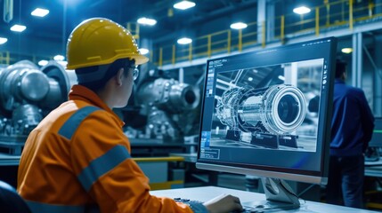 Man in Orange Jacket Looks at Computer Screen Generative AI