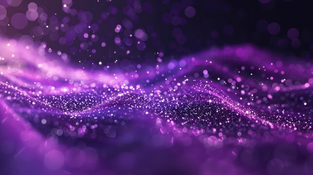Purple science technology light glowing particles background. AI generated image