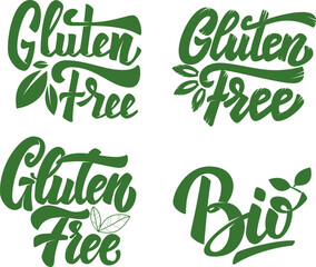 Set of hand drawn lettering with organic food, eco food, fresh, natural, gluten free, bio food. Vector design element - 762700449
