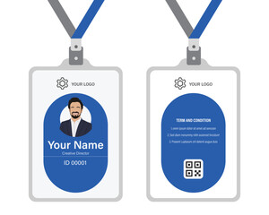professional corporate id card template, clean blue id card design with realistic mockup