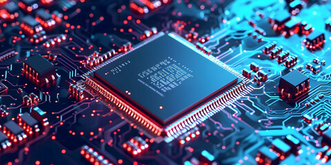 Circuit board. Electronic computer hardware technology. Motherboard digital chip. Tech science background. Integrated communication processor. Information engineering component. - obrazy, fototapety, plakaty
