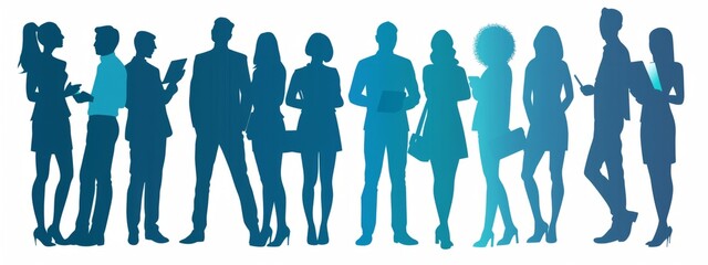 Silhouettes of business people standing in groups Business team or company concept design template for a banner Generative AI