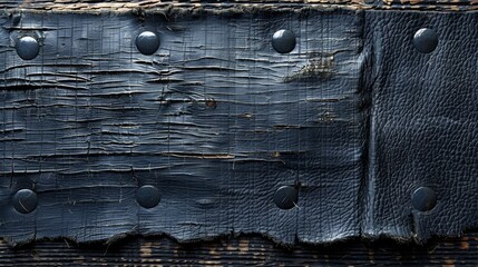  A macro shot of an oak plank with metal studs and drill holes - obrazy, fototapety, plakaty