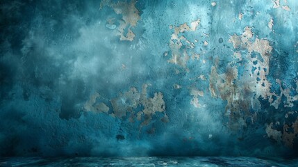  Grungy, blue-gold wall with blue floor