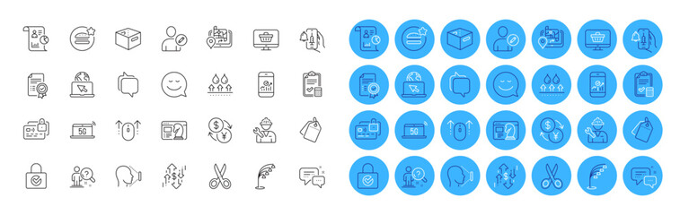 Smartphone statistics, Best food and Waterproof line icons pack. Gps, Face id, Floor lamp web icon. Certificate, Office box, Employees messenger pictogram. Card, Edit user, Web shop. Vector