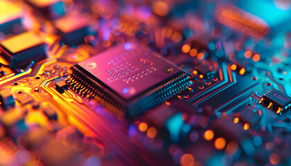 Pulsating circuit board in changing hues, HD. --ar 169 --v 6.0 - Image #2 @Muhammad Aoun - obrazy, fototapety, plakaty