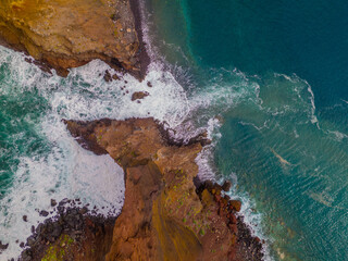 Sao Lourenco peninsula on Madeira from an aerial view.
Drone photos of Ponta de São Lourenço with ocean waves and clouds.