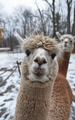 Obraz premium Alpacas in outdoor ranchin southern Poland at sunny summer day. alpaca portrait fall color nice