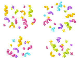 3d render birthday surprise or winner congratulation confetti streamer - obrazy, fototapety, plakaty
