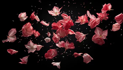 Poster Falling in the air petals on black background © Dipta
