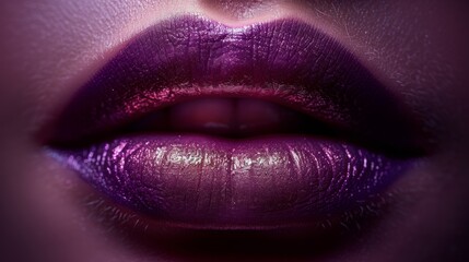  Purple close-up of woman's lips - obrazy, fototapety, plakaty