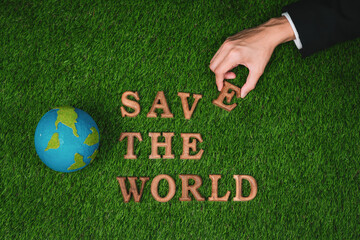 Eco awareness campaign for Earth day concept showcase message arranged in Save Earth on biophilic...
