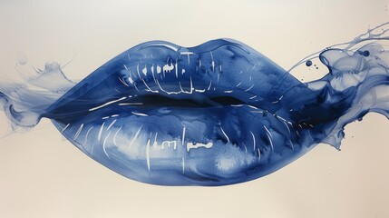 A depiction of a female mouth, adorned with blue and white paint drips