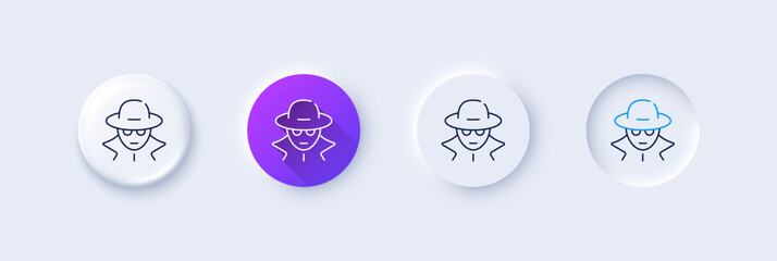 Fraud line icon. Neumorphic, Purple gradient, 3d pin buttons. Spy of thief sign. Cyber hack symbol. Line icons. Neumorphic buttons with outline signs. Vector