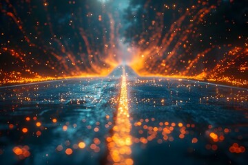 Fototapeta premium Illustrating Rapid Digital Transformation with Cyber Data Flow Road Concept Visuals. Concept Digital Transformation, Cyber Data Flow, Road Concept Visuals, Illustration Design