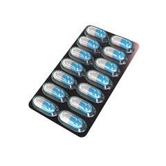 3d render medicine capsule with silver blister pack pharmaceutical product for healthcare treatment
