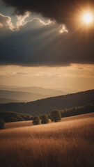 Beautiful landscape with hills at sunset