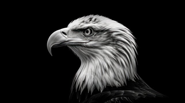 Portrait of Bald eagle bird animal head on black background. AI generated image