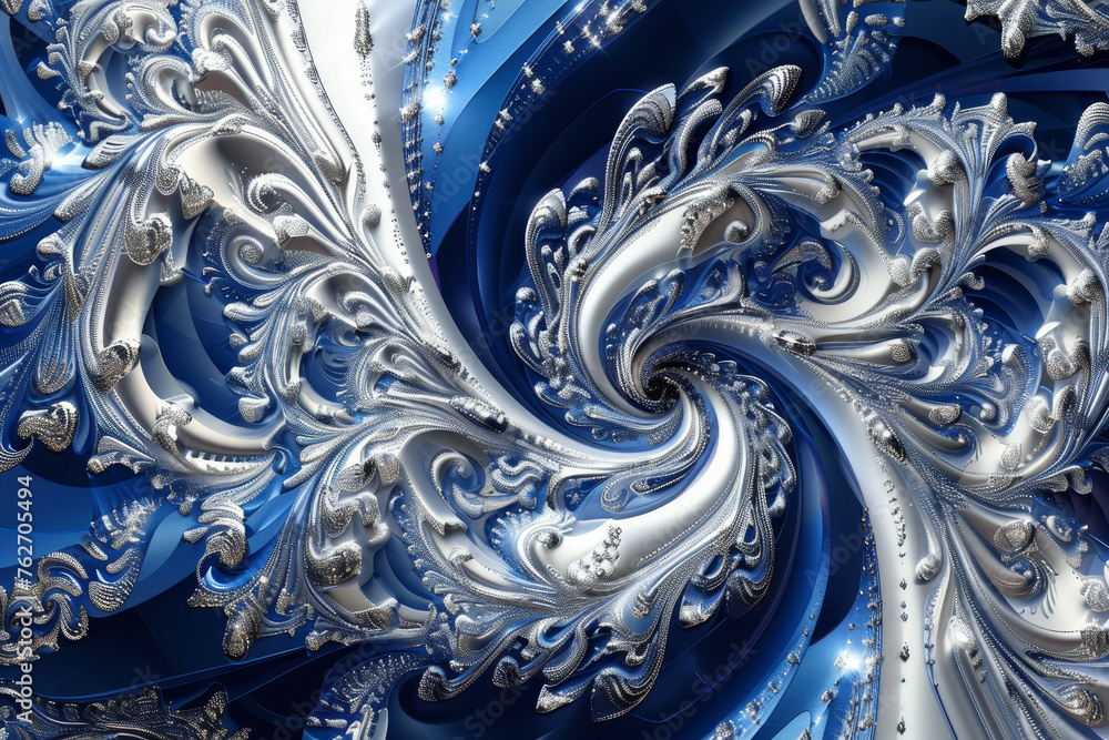 Poster a luxury background with a swirling pattern of silver and sapphire, creating an abstract design that