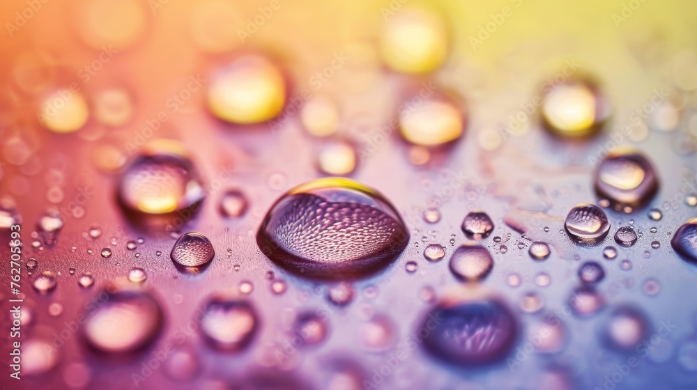 Poster vibrant macro background colorful wet surface with beautiful water droplets in close up view