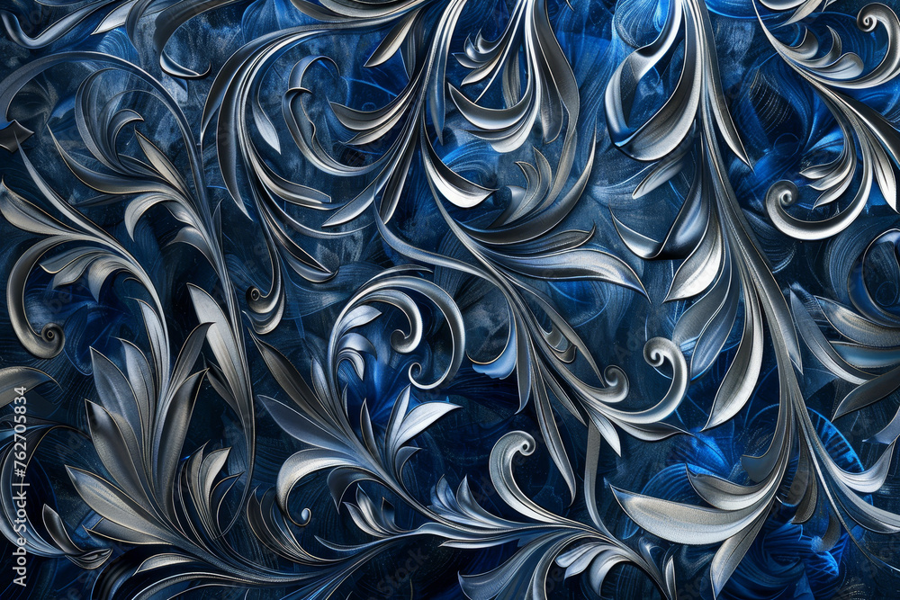 Poster a luxury background with a swirling pattern of silver and sapphire, creating an abstract design that