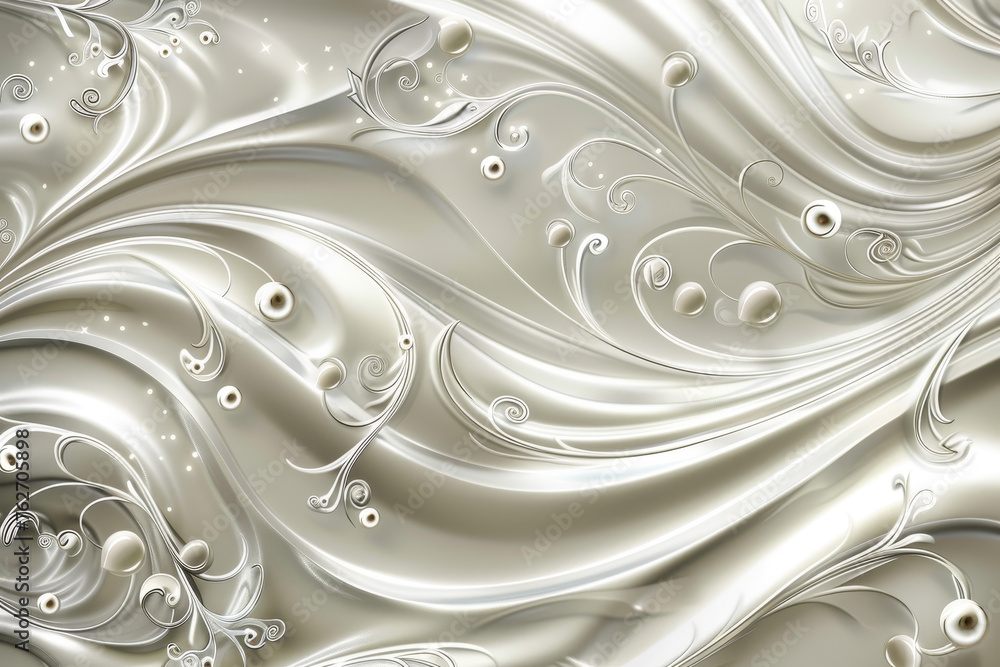 Poster a luxury background with a swirling pattern of silver and pearl, creating an abstract design that is