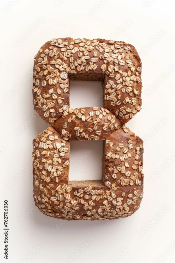 Aufkleber a number 8 is made of a bagel with seeds on it. generative ai.