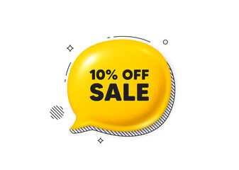 Sale 10 percent off discount. Comic speech bubble 3d icon. Promotion price offer sign. Retail badge symbol. Sale chat offer. Speech bubble comic banner. Discount balloon. Vector